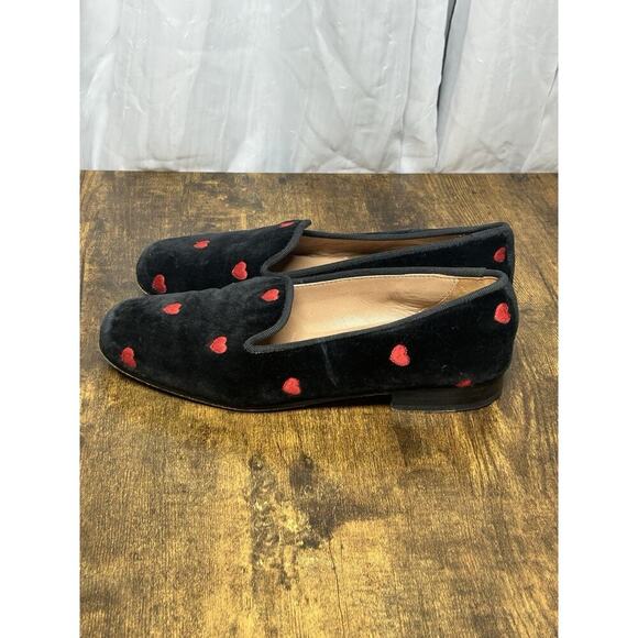 Stubbs & Wootton Mini Heart Black Red Velvet Loafers Size 5 Palm Beach Spain - Picture 5 of 16